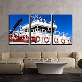 Side View of Transportation Vehicle Ship on sea x3 Panels