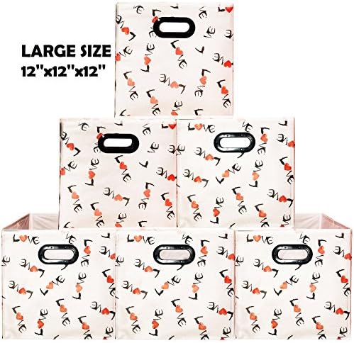 [6pack Love Pattern] Large Storage Bins, Containers, Boxes, Tote, Baskets| Collapsible Storage Cubes Household Organization |Beautiful Style for boy girl | Storages Drawer (Love Pattern 6pack, Large)