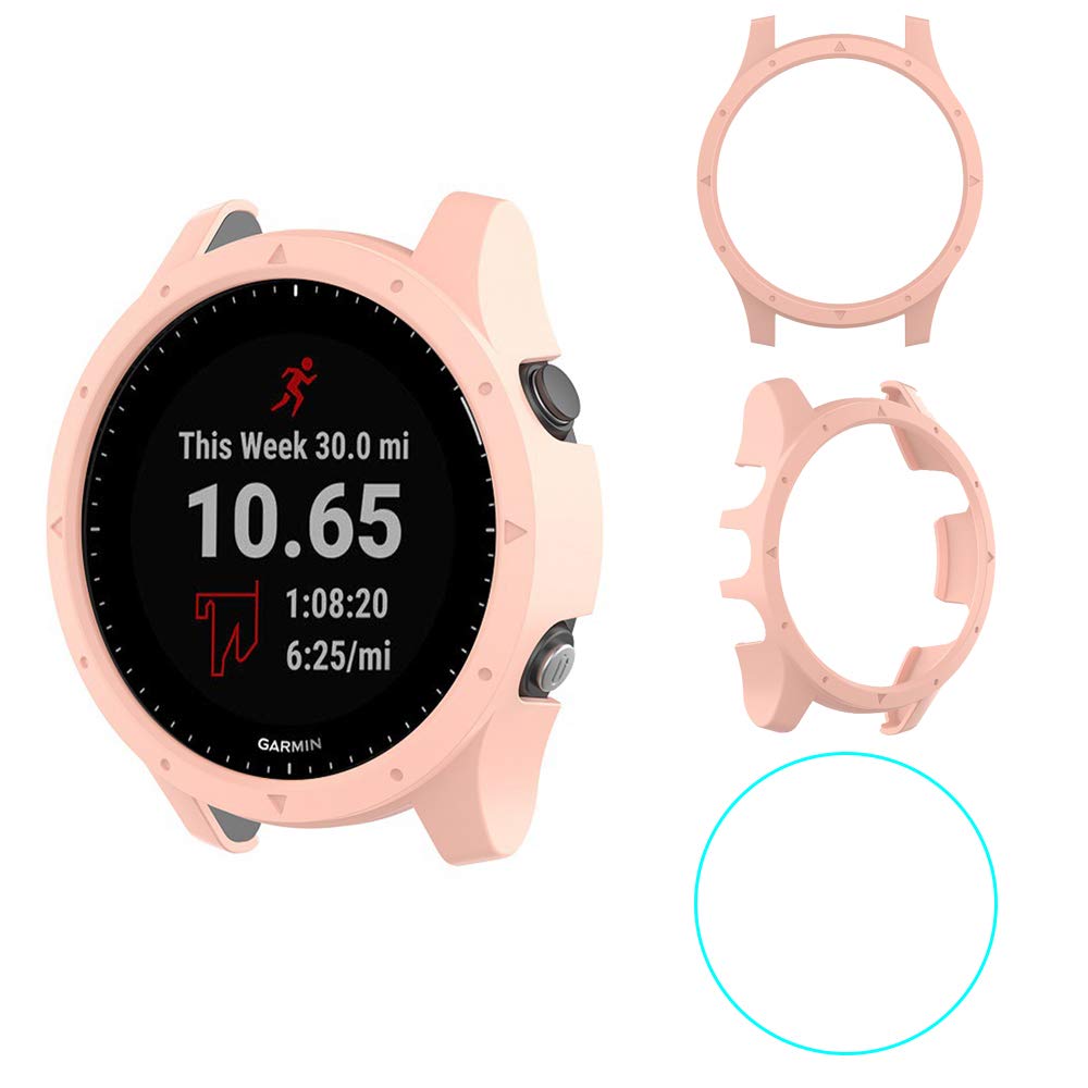 RLTech Case for Garmin Forerunner 945, Ultra-Thin PC Bumper + HD Clear Screen Protector Flexible Case Cover for Garmin Forerunner 945 (Pink)