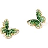 Generic Green Crystal Butterfly Stud Earrings, 18K Gold Plated, Sterling Silver Pin
