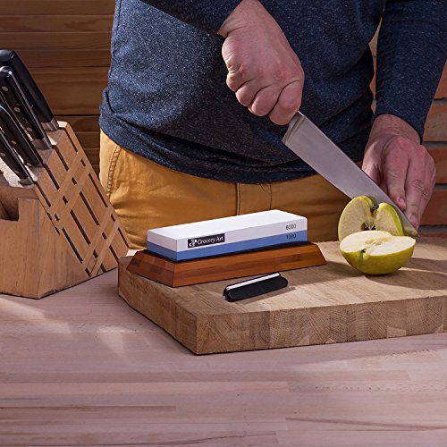 Whetstone Knife Sharpening Stone | Waterstone Knife Sharpener 1000-6000 Grit with Non-Slip Bamboo Base and Angle Guide | Best Wet Stone Kitchen Knives Sharpening Kit