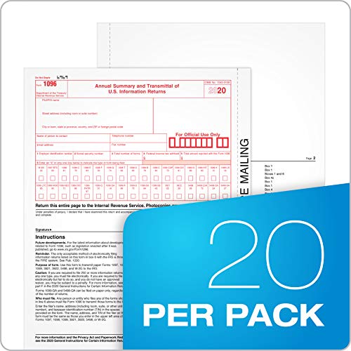 Adams 1096 Forms 2020, Summary Forms for IRS Information Returns, 1