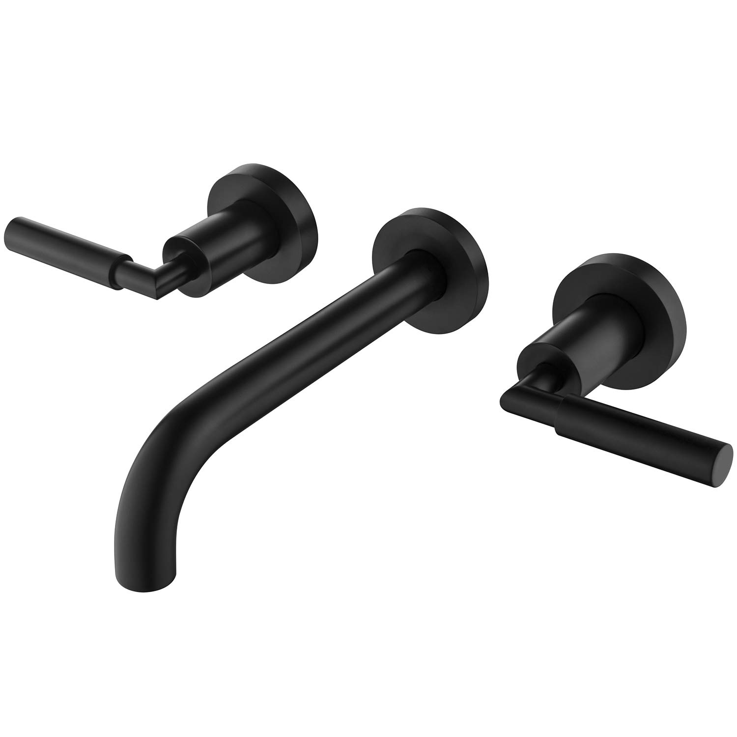 RBROHANT Matte Black Wall Mount Bathroom Faucet, Wall Mounted Sink Faucet, Dual Handle, Solid ...