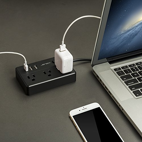 JSVER Portable Surge Protector Power Strip with 3 Outlet and 3 USB Charging Station, 350 Joule - Black - Thumbnail 6
