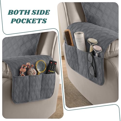 Ruaozz 100% Waterproof Recliner Chair Cover Non-Slip Reclining Cover for Recliner Chair Washable Chair Seat Cover with Elastic Straps for Kids, Dogs, Pets (Dark Grey, 1 Seater 23'')