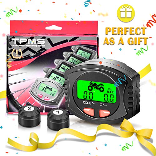 Tymate Motorc TPMS Wireless, Tire Pressure 2 DIY Sensors-Waterproof Digital LCD Display, Gauge Monitoring System for Motorcycle-5 Alarm Modes