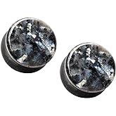 Pierced Owl Natural Black Labradorite Stone Double Flared Plugs, Sold as a Pair
