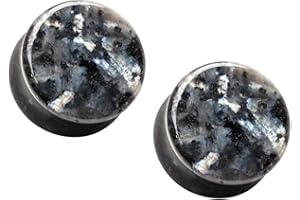 Pierced Owl Natural Black Labradorite Stone Double Flared Plugs, Sold as a Pair