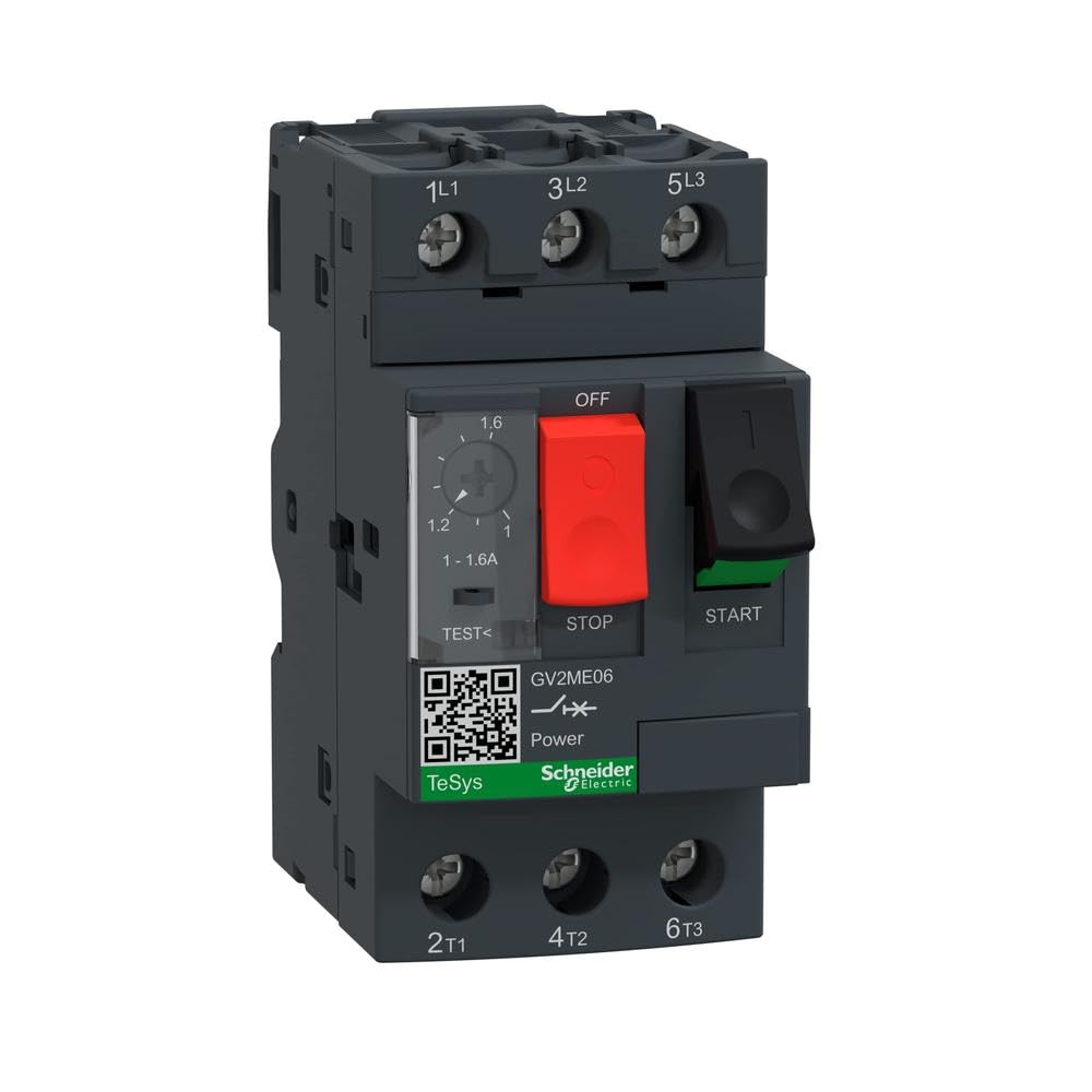Schneider Electric Motor circuit breaker, TeSys GV2, 3P, 1-1.6A, Thermal Magnetic, screw clamp terminals - GV2ME06