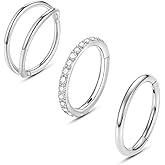 MeiziQL 3Pcs Surgical Steel Nose Rings 20G 18G 16G Septum Rings Lip Ring Conch Cartilage Helix Hinged Segment Double Hoops 7mm 8mm 10mm for Women Men