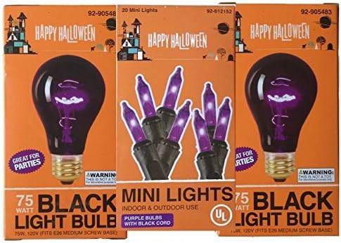Halloween Lights - 3 Piece Bundle -2 75 Watt Halloween Black Light Bulbs &amp; 20 Mini Purple Lights