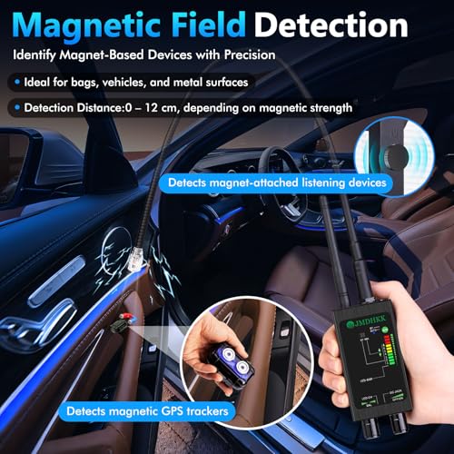 JMDHKK M8000 Hidden Camera Detector, Camera Finder,Bug Detector, Magnetic Tracker Detector, Portable Privacy Protection Device for Travel, Hotels, Vehicles, Offices, and Fitting Rooms (Black)