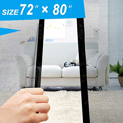 Joypea Magnetic Screen Door with Durable Fiberglass Double Door Screen Mesh Curtain and Full Frame Hook Loop Fits Door Size up to 72"x80"