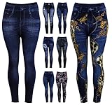 Enimay Women's Plus Size Jean Look Leggings Tights Pants Floral Design Fashion