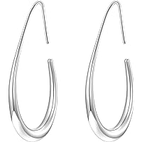 Lightweight Teardrop Hoop Earrings for Women - 14k Gold/White Gold Plated Large Oval Pull Through Hoop Earrings High Polished