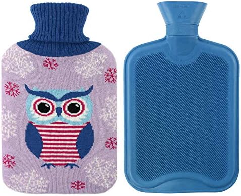 Dearsun 2 Liter Hot Water Bottle with Lovely Purple Owl Soft Knitted Cover,Classic Premium Hot Rubber Bag for Pain Relief, Cramps, Warm, Hot and Cold Therapy