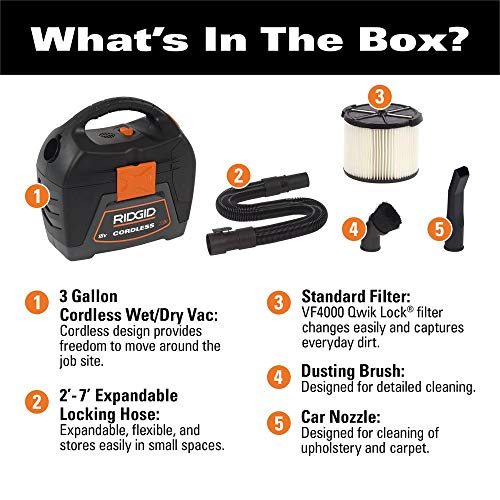 RIDGID 3 gal. 18V Cordless Handheld Wet Dry Vac with 17/8 Extension