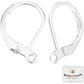 Beebeecraft 1 Box 50Pcs Leverback Earring Findings 925 Sterling Silver Plated French Earring Hooks 15.6x10x2mm Interchangeable Dangle Ear Wire Findings for Jewellery Making