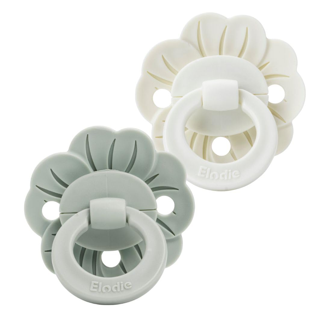 Elodie Details Binky Bloom 2 Pack Baby Dummies & Pacifiers, Soft Silicone Orthodontic Design with Symmetrical Teat, BPA-Free Soothers with Breathable Shield for Comfort, 3+ Months, Green/White