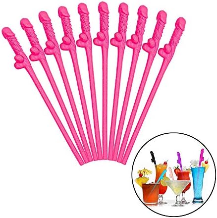 10pcs Funny Straws, Reusable Plastic Novelty Crazy Party Straws for Cocktail Beer Beverage Decor (Rosy)
