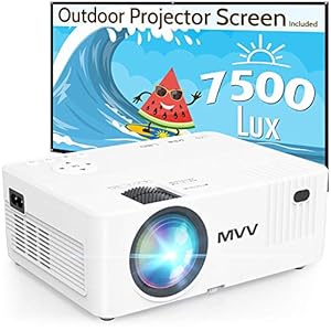 MVV 1080P Projector with 100’’ Screen, [200 ANSI–Over 7500 Lux] Projector for Outdoor Movies Portable Compatible with…