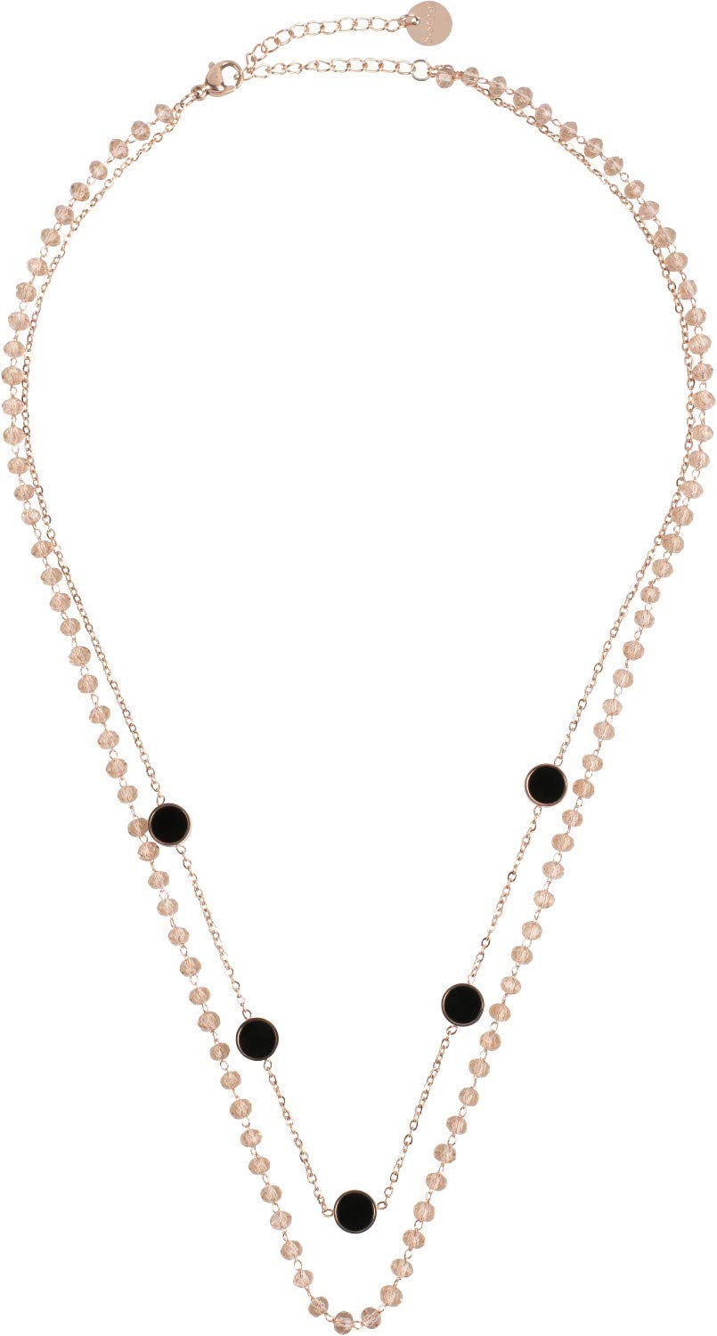 styleBREAKER Ladies stainless steel layer necklace 2 rows with plastic beads and pendants, anchor chain, chain, jewellery 05030067, color:Rose gold/rose pink