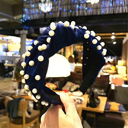 Hongxin Womens Headband, Womens Sweatband & Sports Headband for Running, Crossfit, Cycling, Yoga - Women's Crystal Headband Fabric Hairband Head Wrap Hair Band Accessories (Navy)