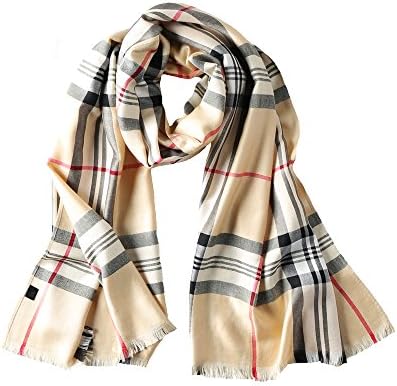 S&amp;S Women's Grid Autumn Winter Warm Lattice Long Scarf,Silk Plaid Blanket Shawl Wrap 27"x75" (70190cm, 02-Yellow)
