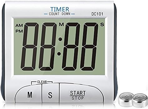 Big Digital kitchen Cooking Timer Clock Large Display Stopwatch Loud Alarm Countdown Timer Magnetic Back with Stand White（Battery Included ）