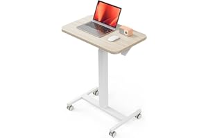ErGear Mobile Small Standing Desk, Enhanced Adjustable Height Computer Workstations, Portable Rolling Laptop Desk with 4 Lockable Wheels for Home Office & Classroom, Light Walnut
