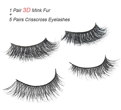 Niidor False Eyelash 5 Pairs Crisscross Eyelashes + 1 Pair 3D Mink Fur False Eyelash for Women,Makeup of Long Thick Natural Look Handmade False Eyelashes