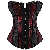 Sapubonva Corset Bustier Women Basques Top Floral Lace Satin Plus Size Halloween