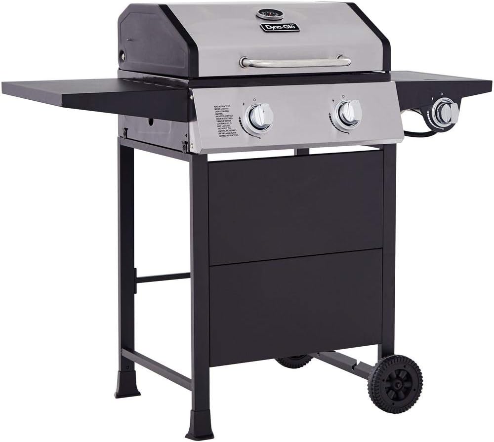 review Dyna-Glo DGF350CSP-D 2-Burner Open Cart Propane Gas Grill in Stainless Steel and Black