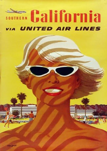 Vintage Travel Poster United Airlines SOCAL California Reproduction A4 Poster / Print 260GSM Photo Paper
