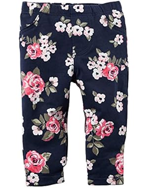 Baby Girls' French Terry Pants -Grand Roses (NB, Navy)