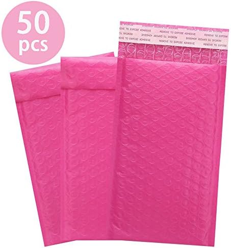 Hengu #000 4x8 inch Pink Ploy Bubble Mailers Padded Envelops, Self-seal Padded Shipping Envelops Pack of 50pcs