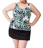 Attraco Womens Tropical Forest Tankini Top Plus Size Swimwear Scoopneck Swimsuit