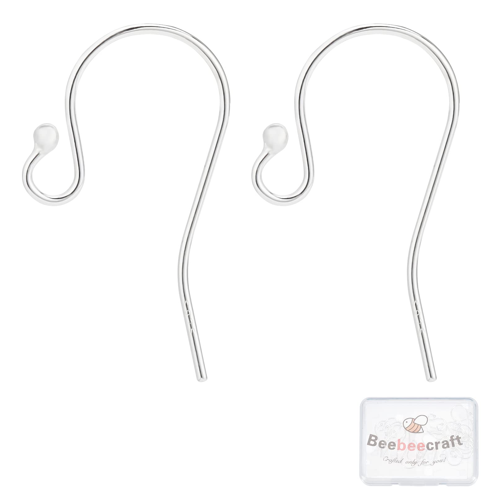Beebeecraft 20Pcs 925 Sterling Silver Ball Dot Fish Earring Hooks French Ball End Ear Wires for Women Drop Dangle Earring Findings DIY Jewellery Making(Wire 0.7mm/21 Gauge/0.028 inch)