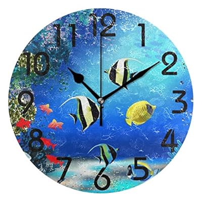 Naanle 3D Stylish Underwater World with Fish and Plants Print Round Wall Clock Decorative, 9.5 Inch Battery Operated… 51vwVGyujuL