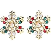 MALOYANVE Snowflakes Earrings for Women Unique Gold Snow Christmas Red Green Crystal Pearl Stud Earring Xmas Jewerly Gifts