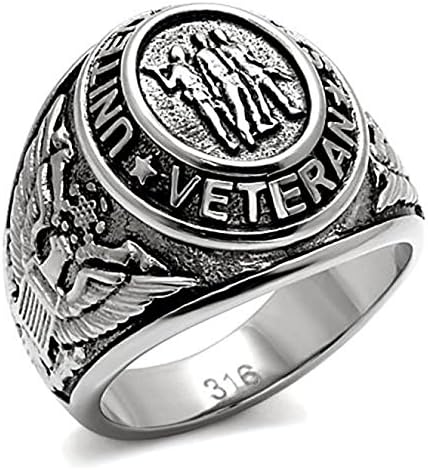 Men's US Military Veterans Ring Stainless Steel Silver