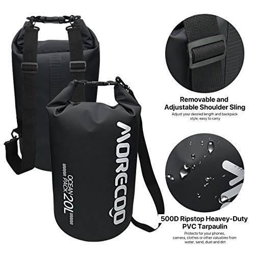 MORECOO Waterproof Bag Floating Ultra Light Dry Bag Outdoor Sports Sweatproof Dry Backpack 5L/10L for Kayaking/Rafting/Boating/Swimming/Camping/Hiking/Beach/Fishing (Black, 10L)