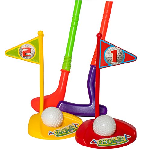 image for BonBon Golf Toy Play Set - 2 Clubs, 1 Putter, 3 Golf Balls, 2 Flags, &