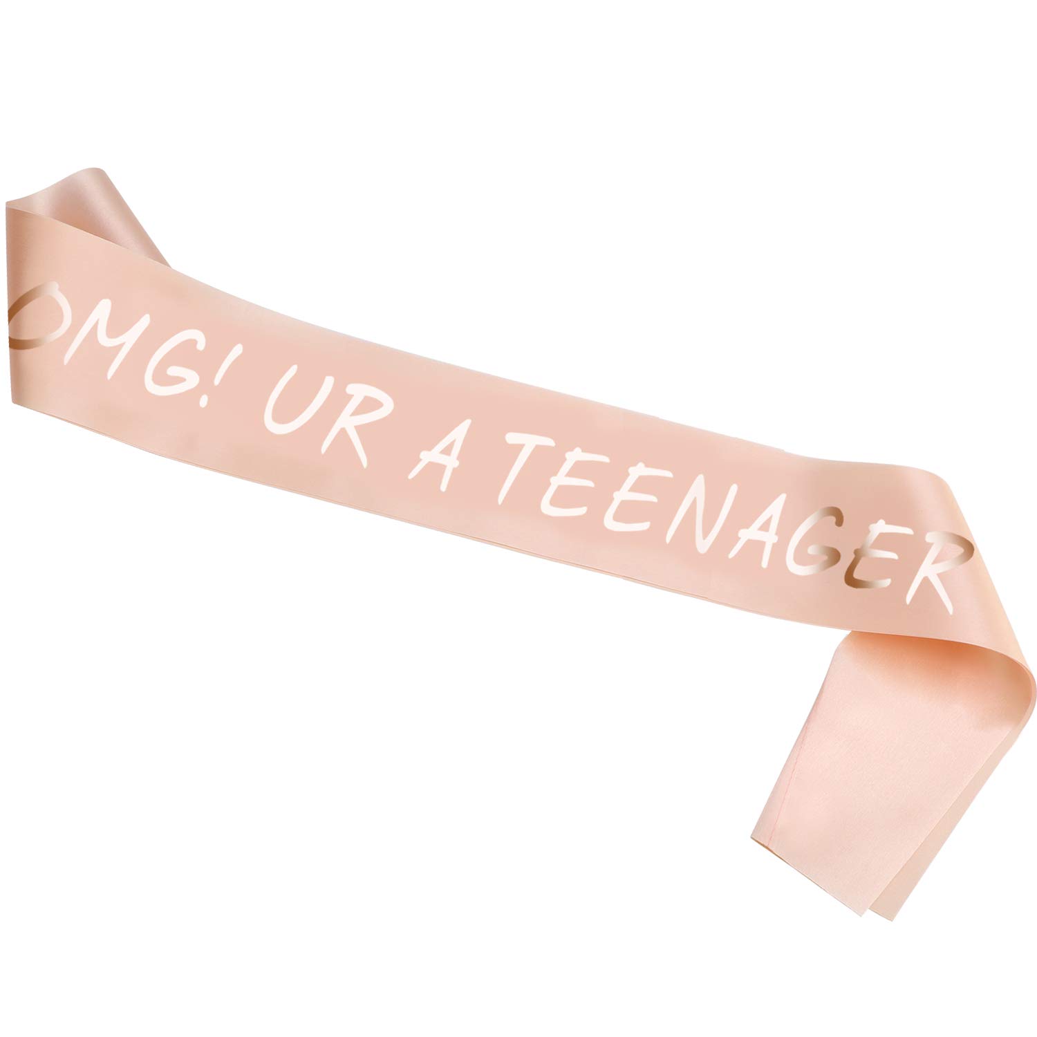 HOWAF Rose Gold 13th Birthday Sash Party Decoration OMG UR A TEENAGER Satin Sash Birthday Gift 13th Birthday Accessories for Girls, One Size