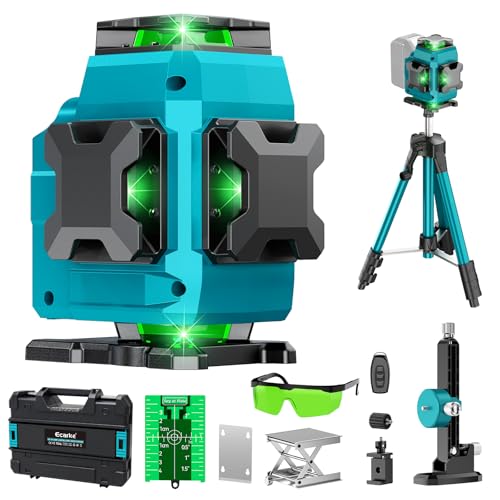 Ecarke Nivel Laser 4D con 16 Líneas Horizontales, 4x360°, Trípode, Compatible con Batería Makita 18V, Nivel Láser Autogestionado para Obras de Construcción, Azulejos y Renovación (Solo Herramienta)
