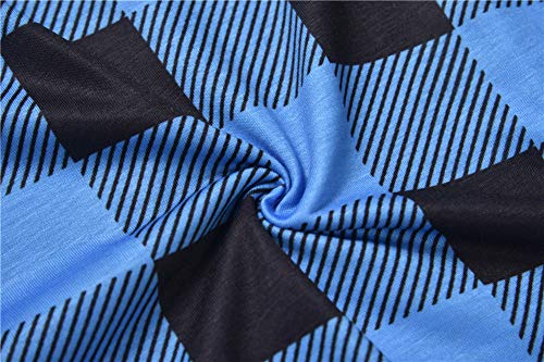 Luranee Fall Clothes for Women, Misses Tunic Tops for Leggings Half Sleeve Split V Neck Morden Slim Fit A Line Plaid Shirts Flattering Cute Ruched Blouse Soft Surrounding Warm Clothing Blue Medium