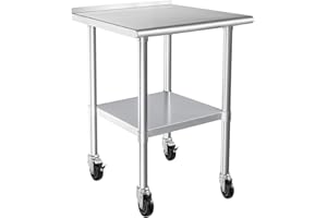 HARDURA RESTAURANT EQUIPMENT HARDURA Stainless Steel Table 24 x 30 Inches with Wheels Casters NSF Heavy Duty Commercial Prep Table with 2” Backsplash and Adjustable Undershelf for Restaurant Kitchen Home and Hotel