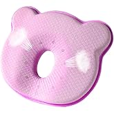 LSRONLYC Memory Foam Travel Pillow Neck Support Breathable Head Pillow Portable Cute Cartoon Bear Soft and Cozy Pillow Flat Soft Bed Pillow Pink