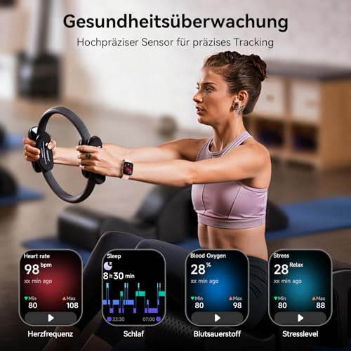 Women's Smartwatch, 1.85 Inch Smart Watch with Phone Function, Fitness Watch with Heart Rate Monitor, Sleep Monitor, SpO2, 110 Sports Modes, Fitness Tracker, IP68 Waterproof Pedometer, Sports Watch for Samsung/iOS/Android
