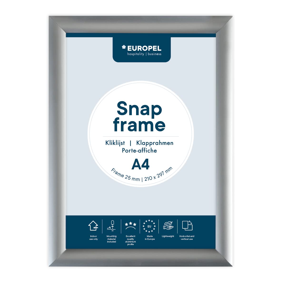 EUROPEL Snap Frame A4, 25 mm Aluminium Anodised Construction And Anti-Glare Cover Clip Poster Holders for Retail And Advertising Displays Notice Sign Board Frame for Walls